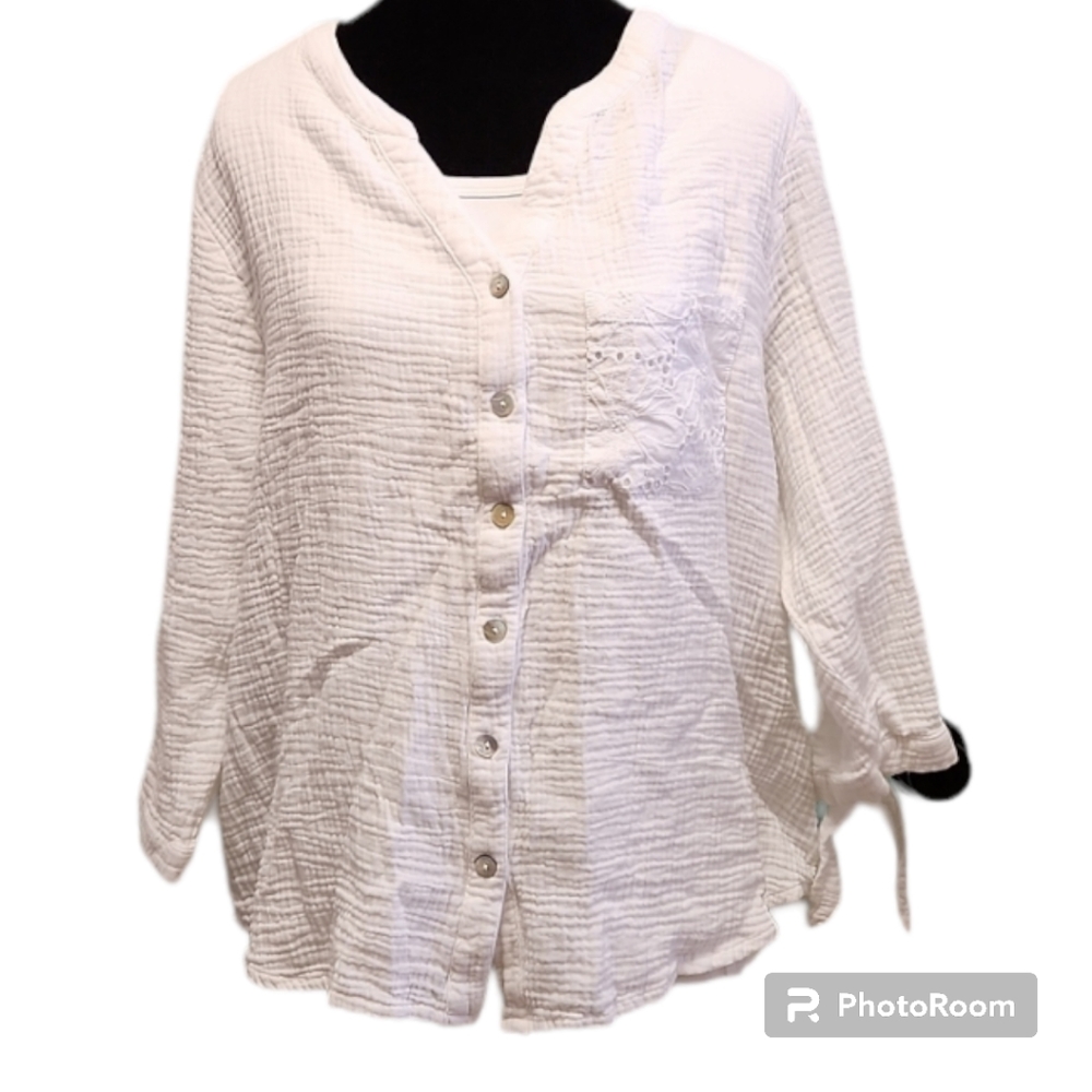 Alfred Dunner- white cotton XL floral 3/4 sleeve eyelet - Picture 1 of 11